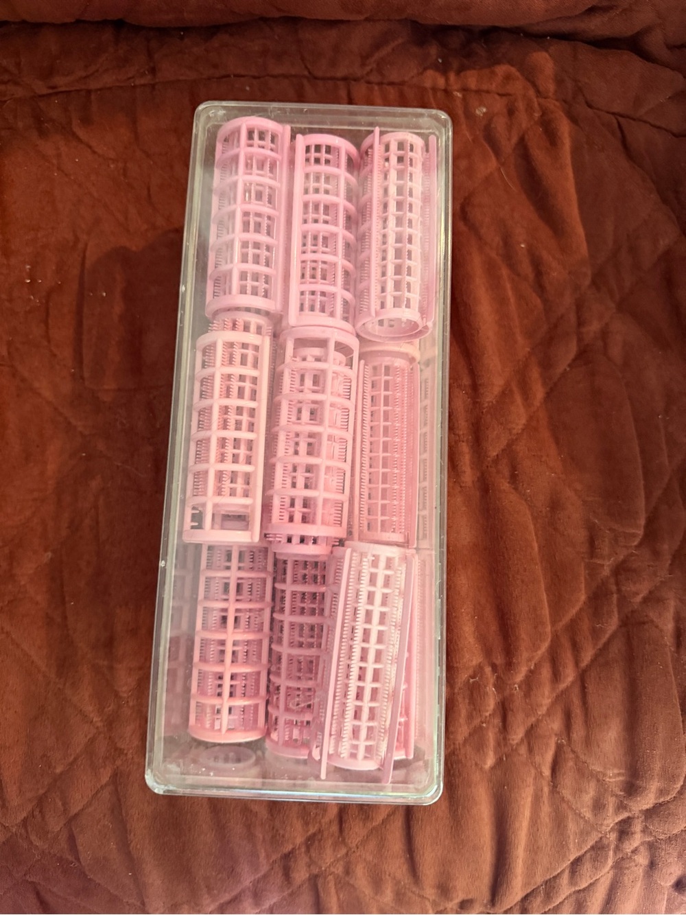 Vintage Pink Hair Rollers Storage Set - Home Organization